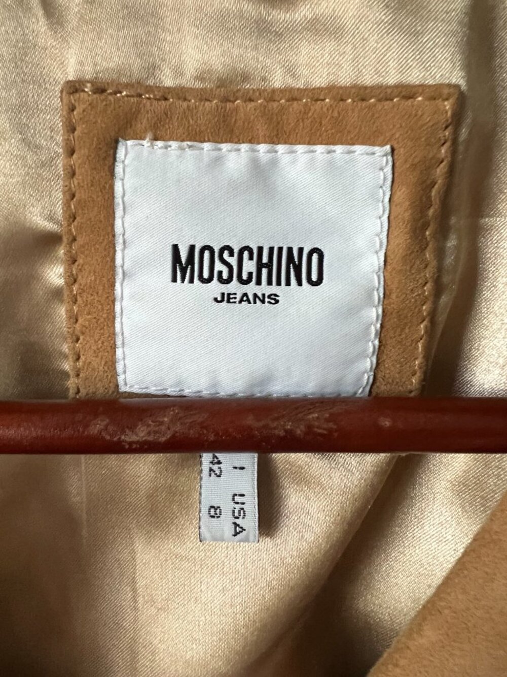 Moschino Camel Tan Suede Leather Jacket w/ multi colored buttons Small/Medium - Picture 5 of 11